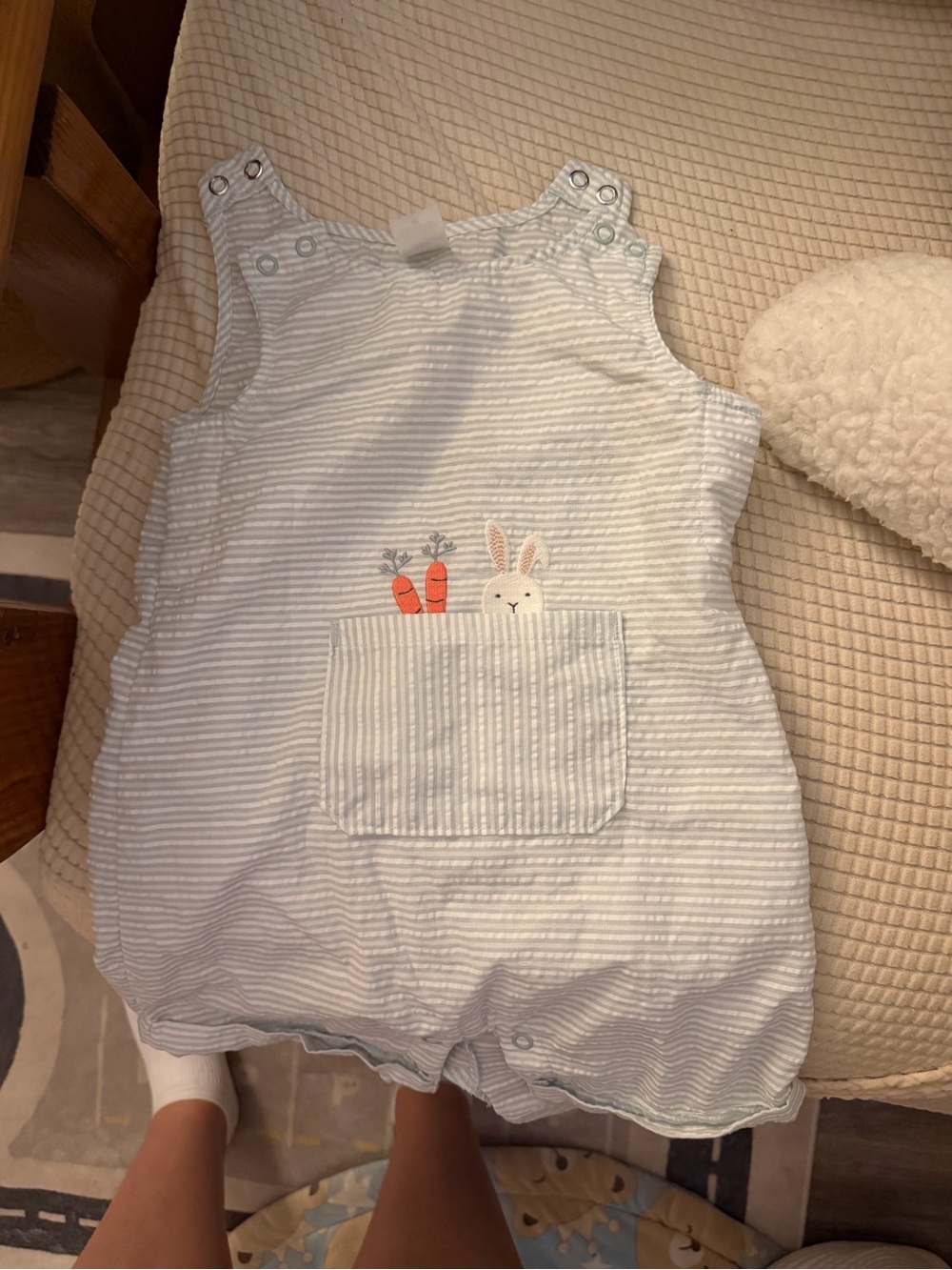 Target Baby One-Piece Light Blue & White Striped Romper with Bunny Pocket